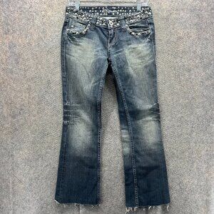 Miss Me Jeans Womens 26 Anchorage Studded Flare Distressed Denim Blue Bootcut